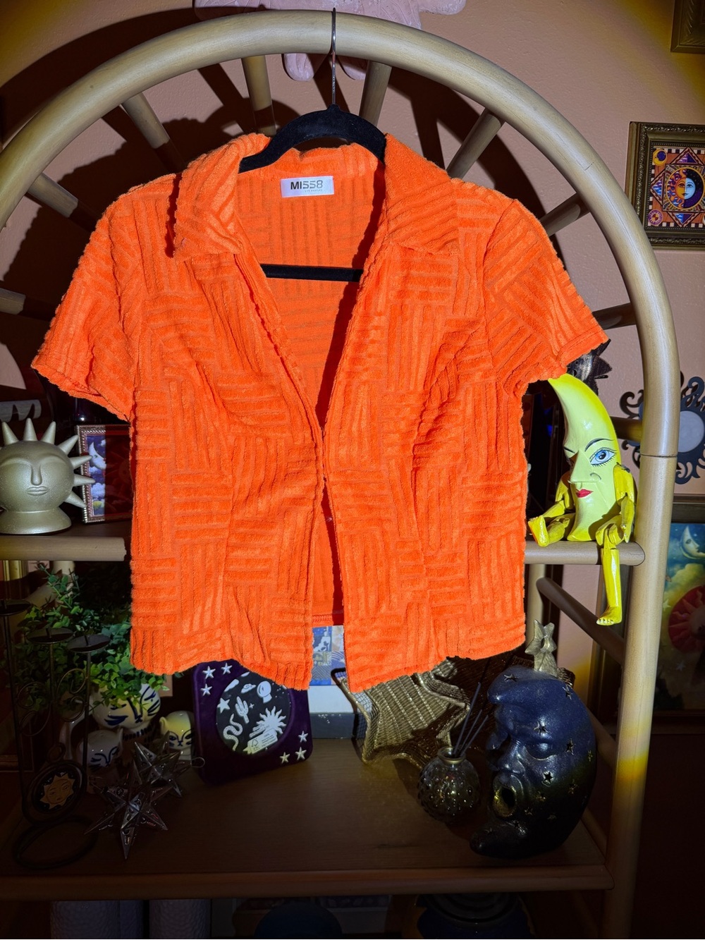 Bright Orange Short-Sleeve Textured Women's Top